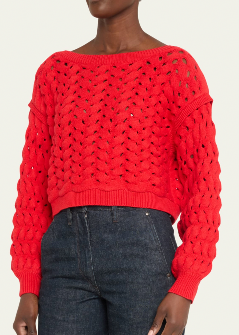 Alice + Olivia Allene Cable Stitch Cotton & Wool Blend Sweater