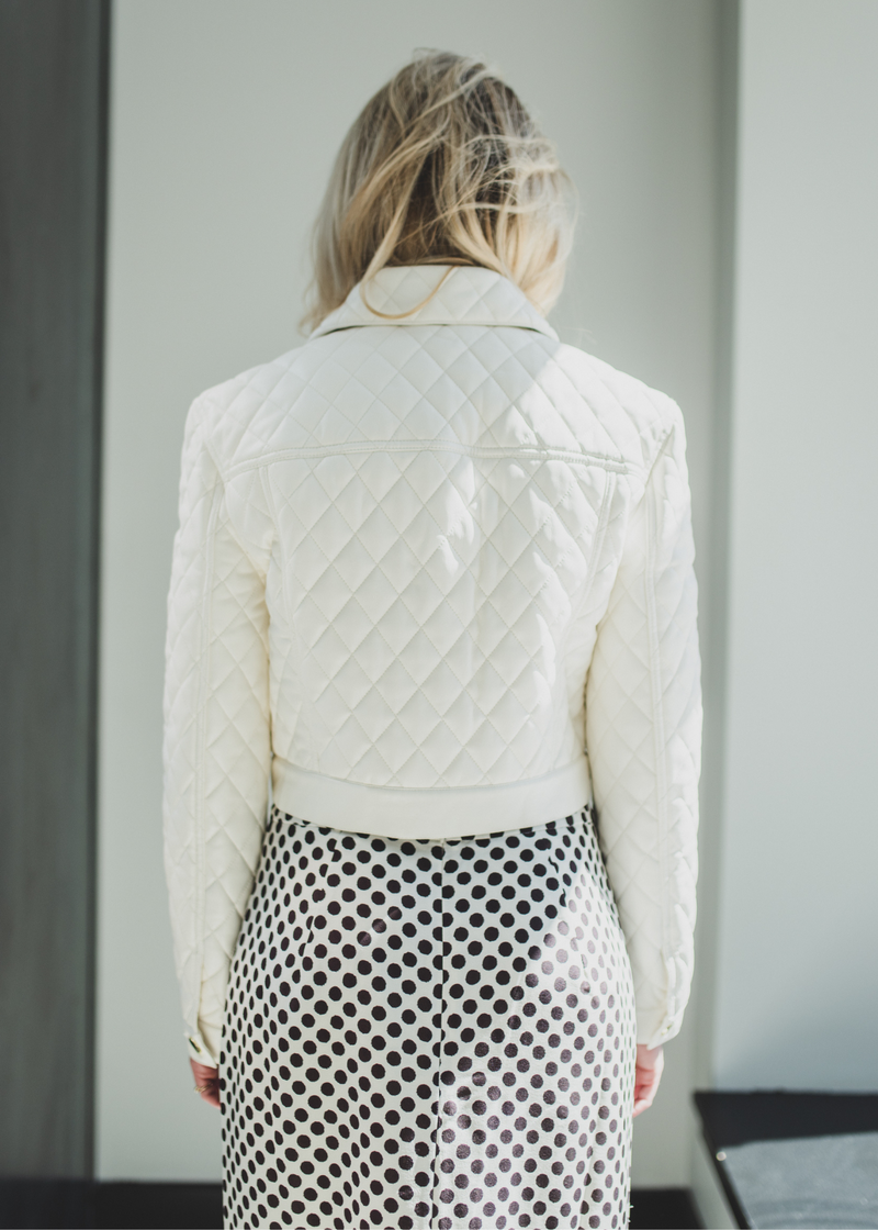 Alice + Olivia Chloe Quilted Vegan Leather Cropped Jacket
