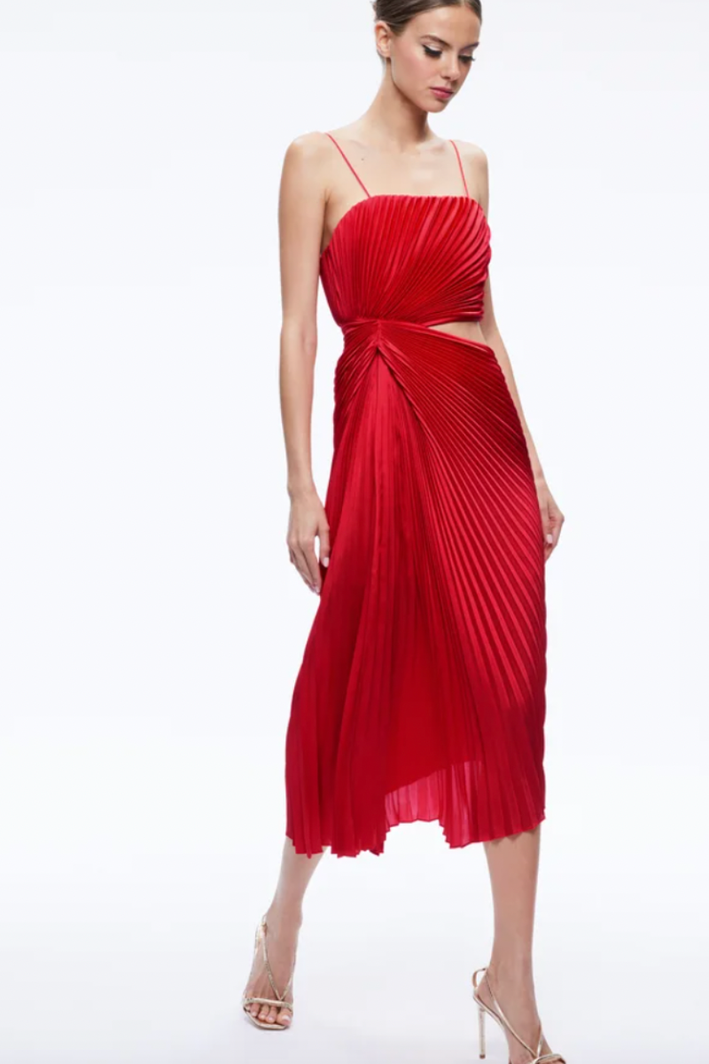 Alice + Olivia Fayeth Spaghetti Strap Asymmetrical Midi Dress 