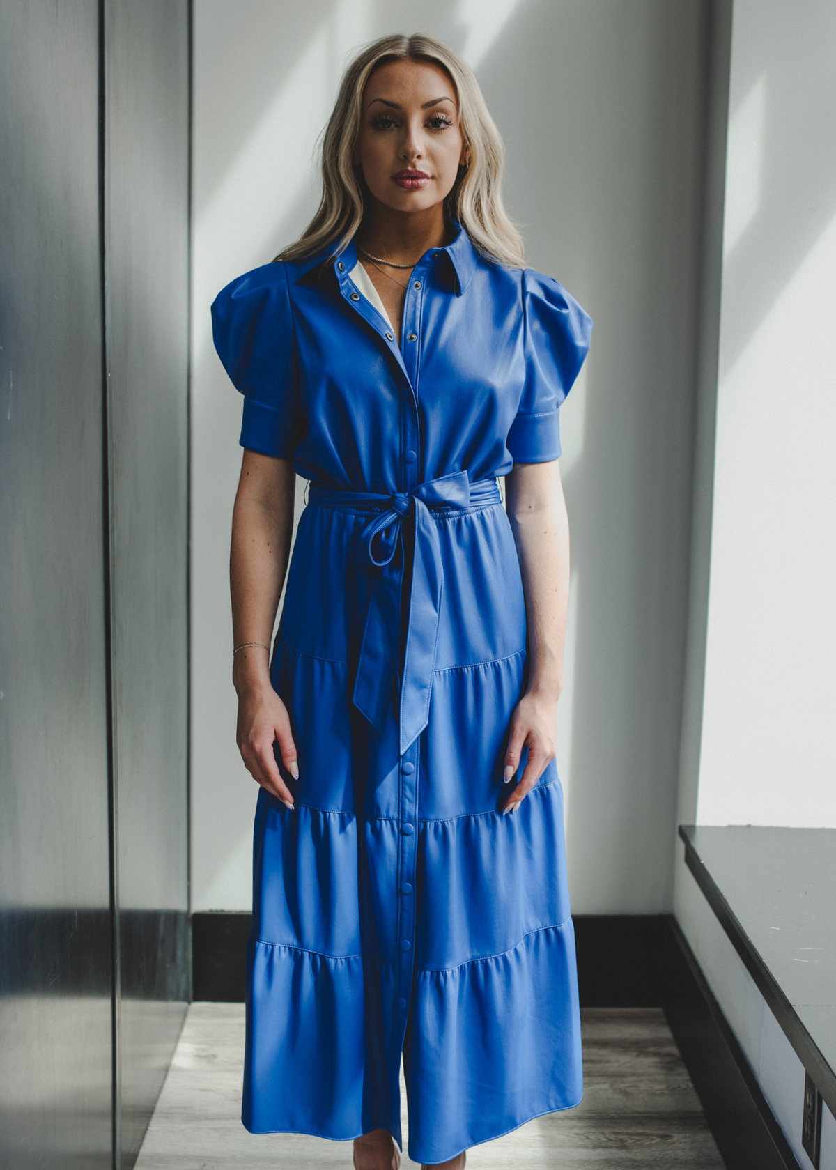 Alice + Olivia Miranda Tiered Vegan Leather Midi-Dress