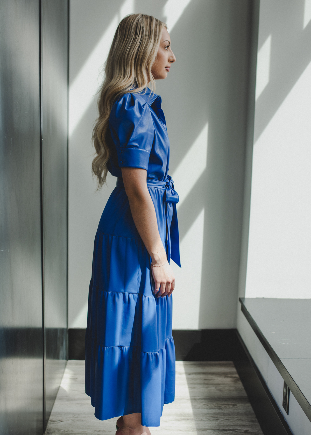 Alice + Olivia Miranda Tiered Vegan Leather Midi-Dress