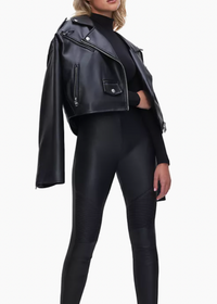 Good American  Faux-Leather Cropped Moto Jacket