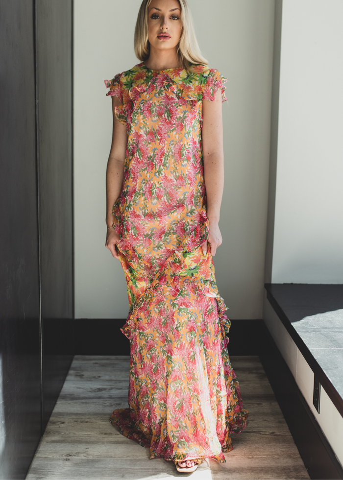 Saloni Tamara Floral Ruffle Gown