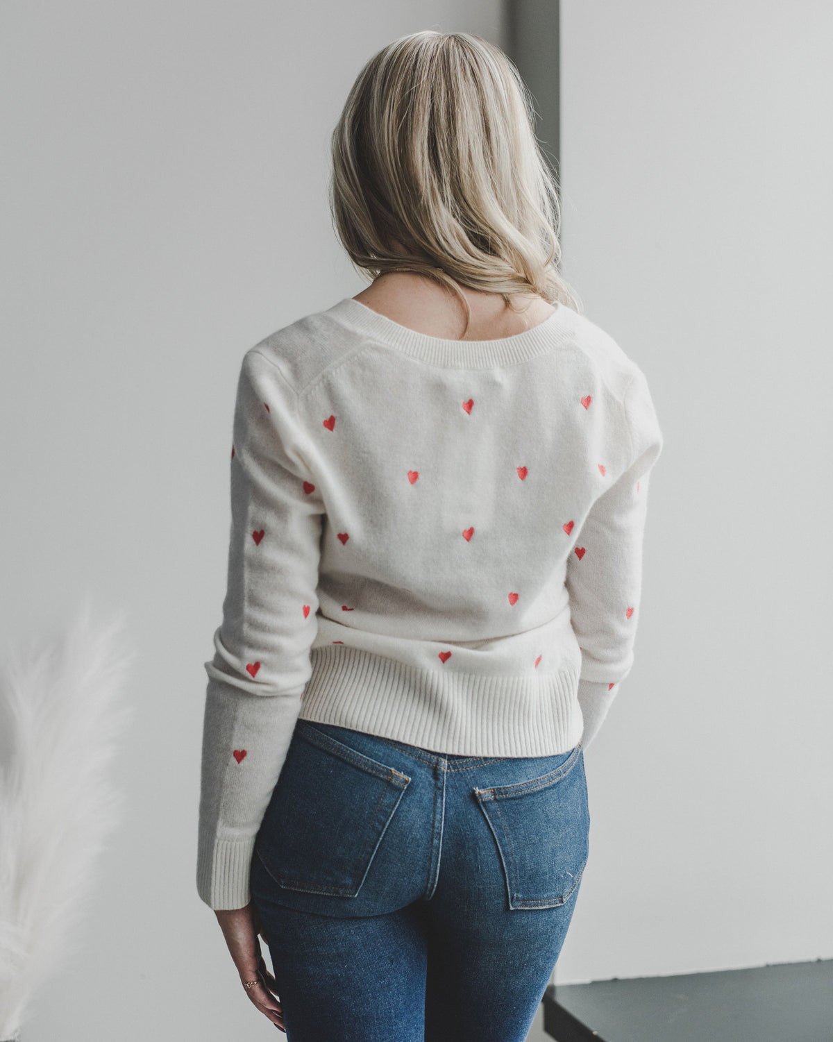 White + Warren Heart V-Neck Sweater