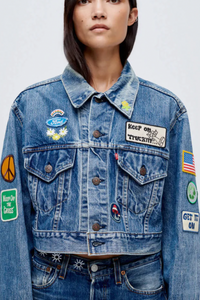 RE/DONE Levi's Oversized Crop Jacket in Indigo Patched