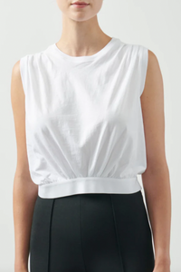 Classic Jersey Sleeveless Pleat Detail Top - White