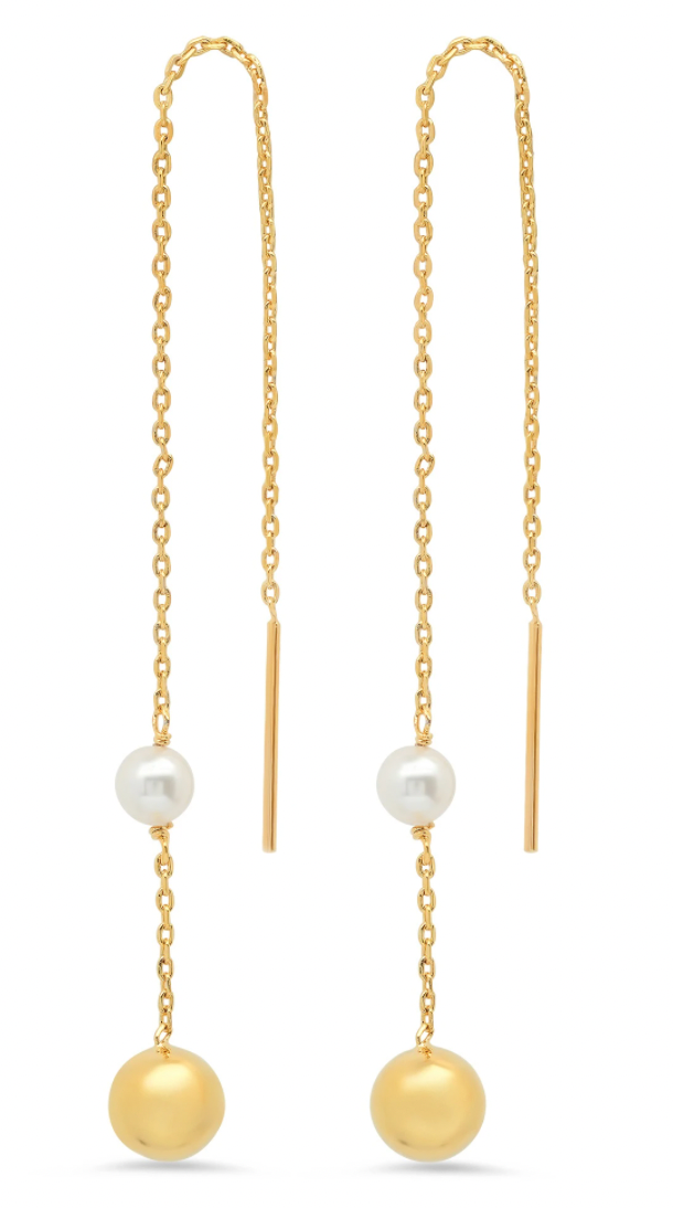 FRESHWATER PEARL AND GOLD BALL THREADER - AshleyCole Boutique