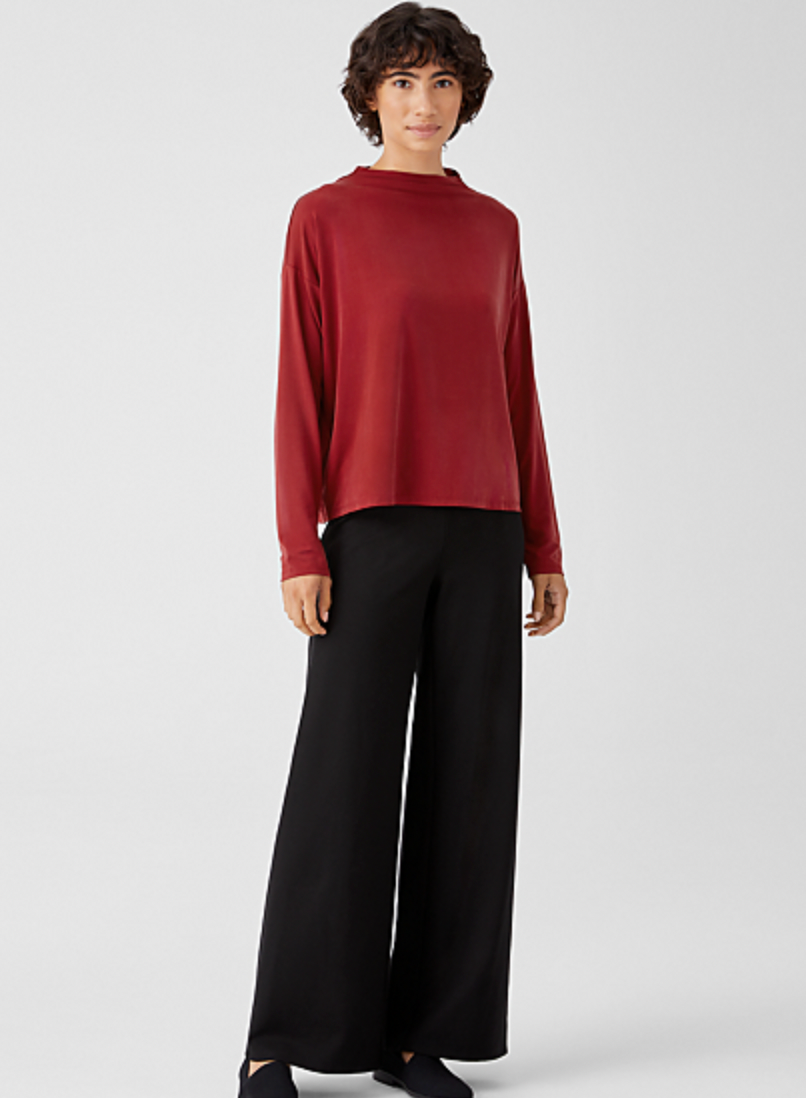 SUEDED CUPRO KNIT FUNNEL NECK BOX-TOP - AshleyCole Boutique