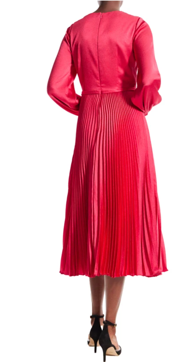 ML MONIQUE LHUILLIER Long Sleeve Satin Midi Dress - AshleyCole Boutique