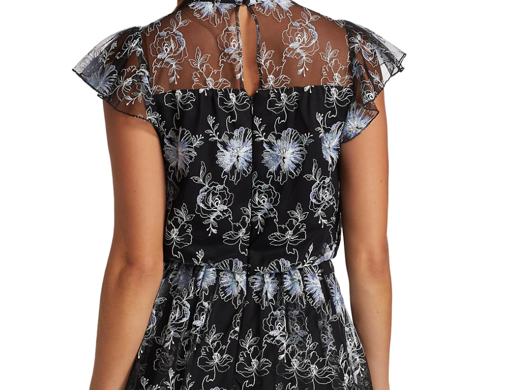 ML Monique Lhuillier Floral-Embroidered Mini-Dress - AshleyCole Boutique