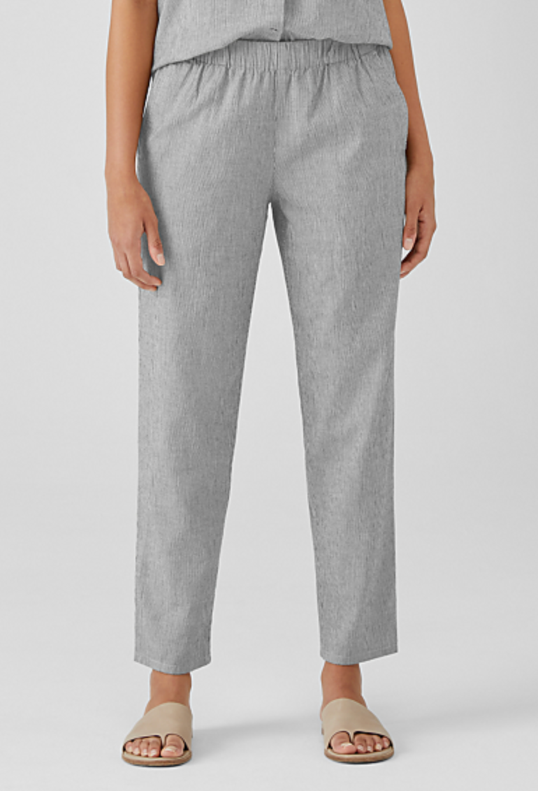 ORGANIC COTTON LINEN TICKING STRIPE TAPERED PANT EASY FIT, ANKLE LENGTH - AshleyCole Boutique