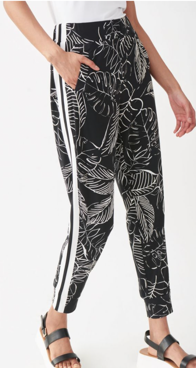 Joseph Ribkoff Black/Vanilla Tropical Jogger Pants Style 221186 - AshleyCole Boutique