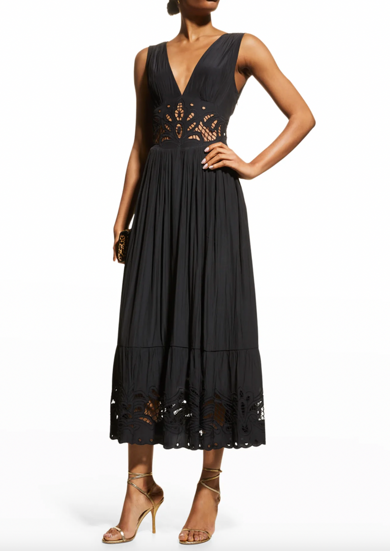 Barb Embroidered Cut-Out Pleated Midi Dress