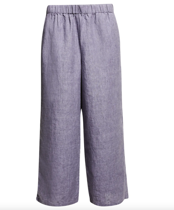 Eileen Fisher Cropped Organic Linen Delave Wide-Leg Pants