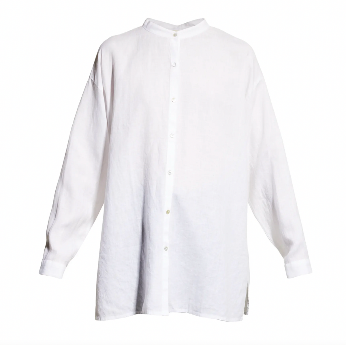Eileen Fisher Mandarin-Collar Boxy Long Linen Shirt