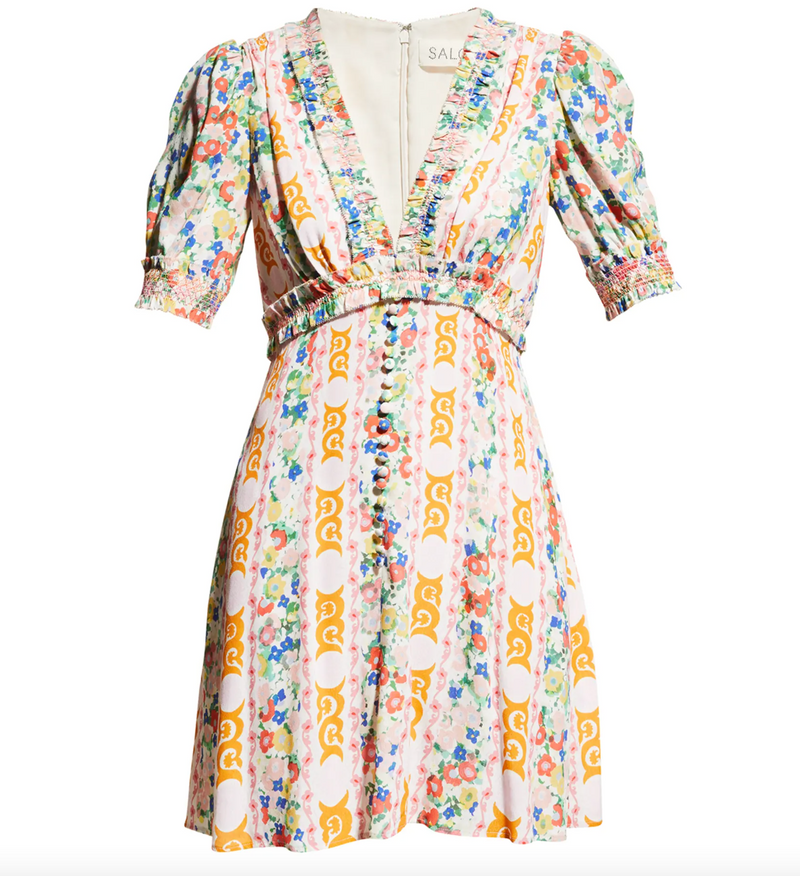 Lea Floral Button Ruffled Mini Dress