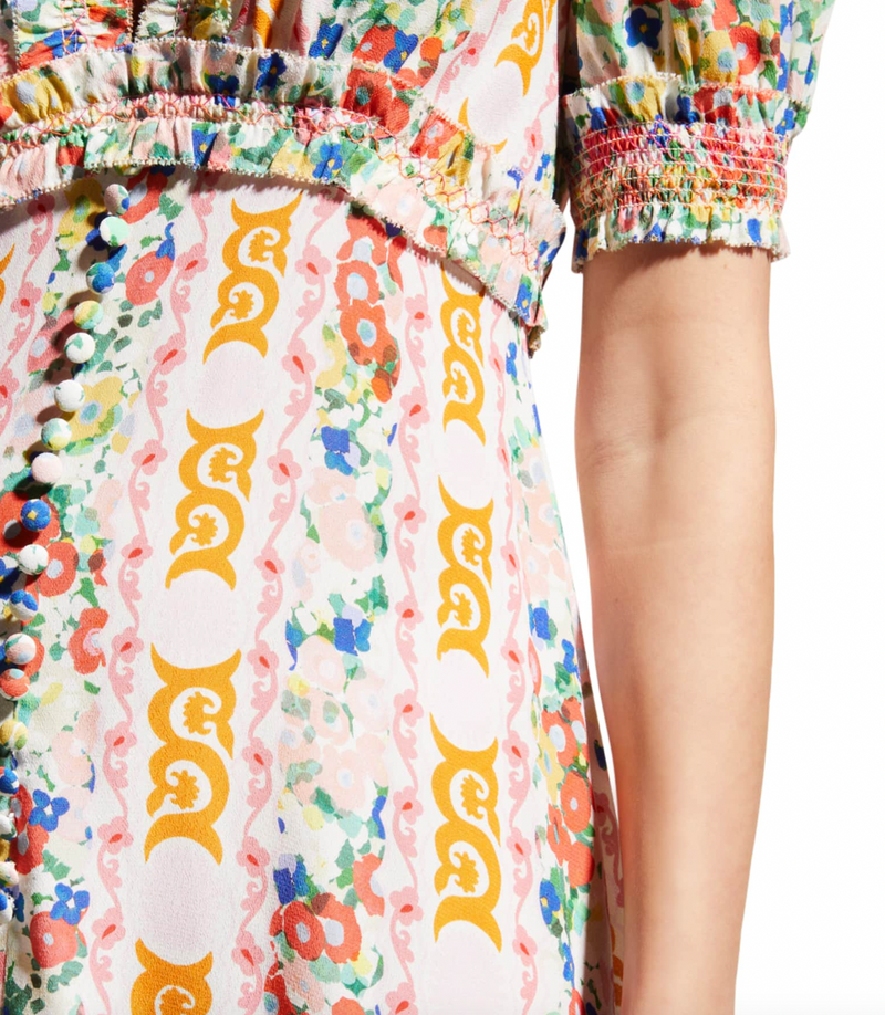 Lea Floral Button Ruffled Mini Dress