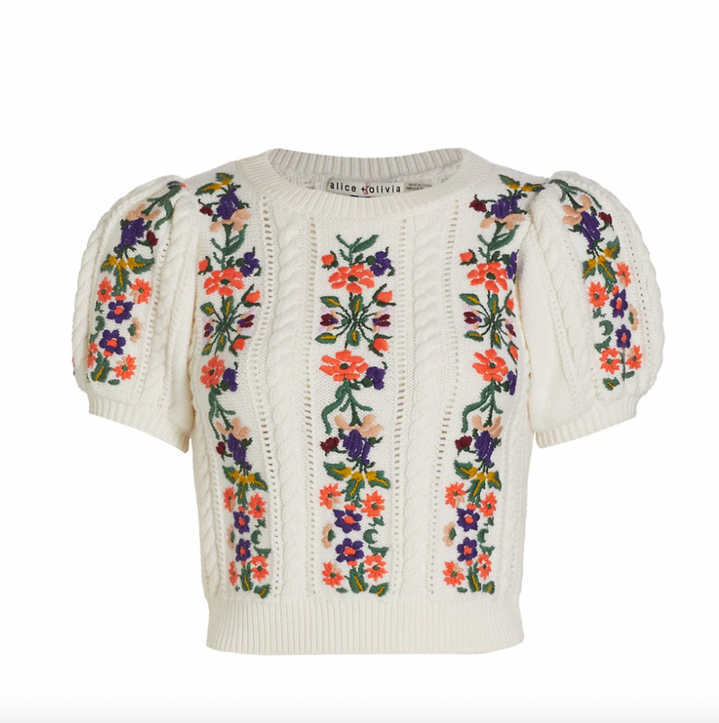 Alice + Olivia Daren Cotton & Wool Knit Crop Sweater