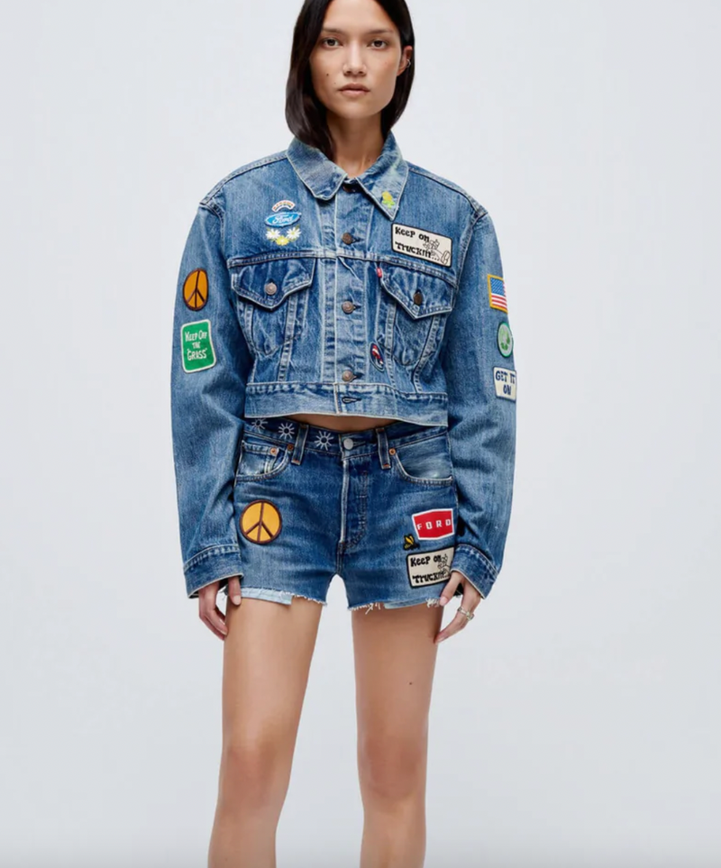 RE/DONE Levi's Oversized Crop Jacket in Indigo Patched