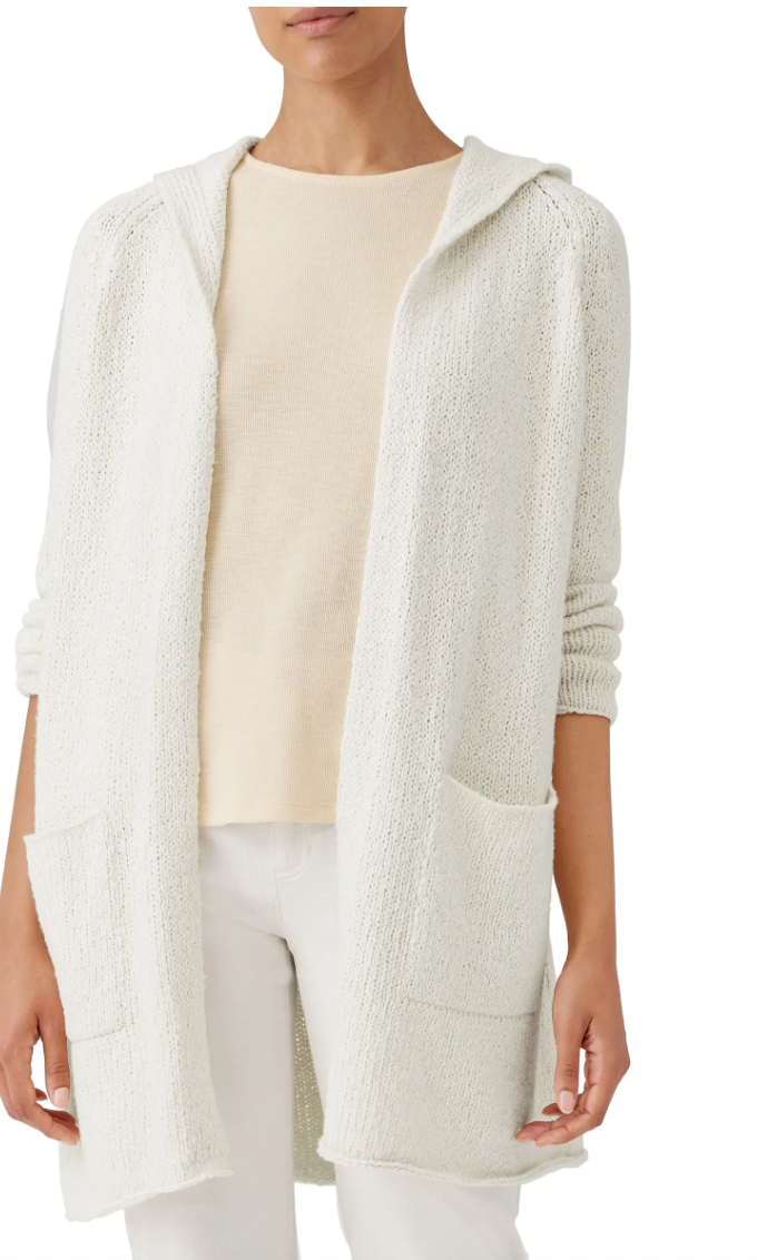 Eileen Fisher Raglan Sleeve Hooded Organic Cotton Cardigan