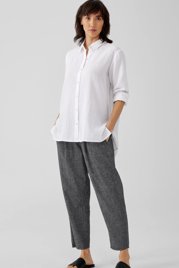 Eileen Fisher Organic Cotton Ripple Classic Collar Shirt