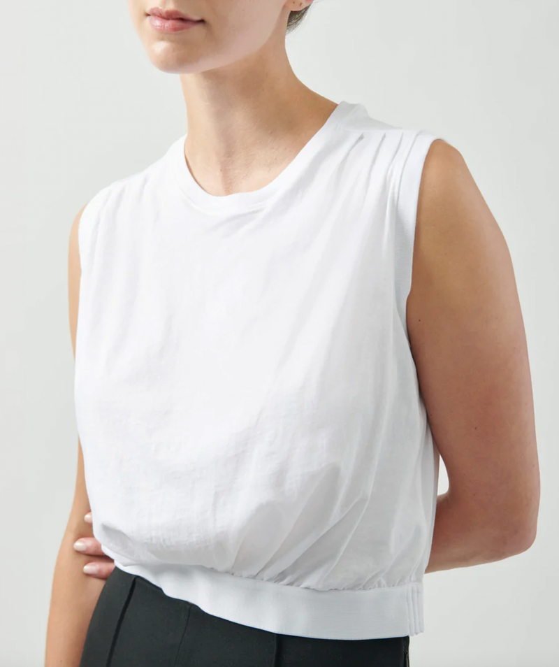 Classic Jersey Sleeveless Pleat Detail Top - White