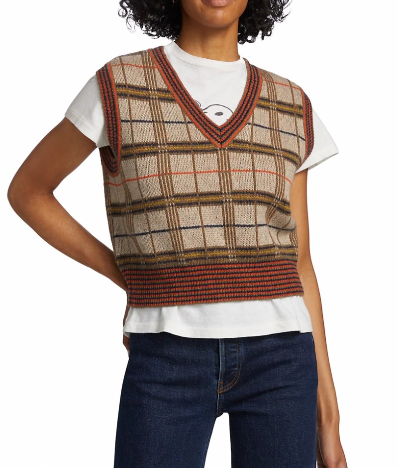 Re/done 60s Wool-Blend Plaid Sweater Vest