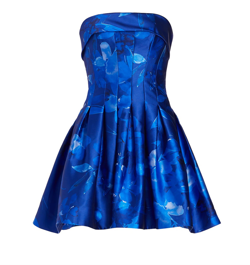 ML Monique Lhuillier Women's Blue Strapless-mikado Short Dress