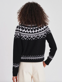 White + Warren - Cashmere Luxe Fair Isle Sweater in Black Combo