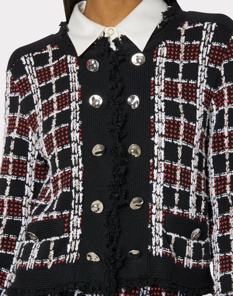 Milly Textured Plaid Cardigan Jacket