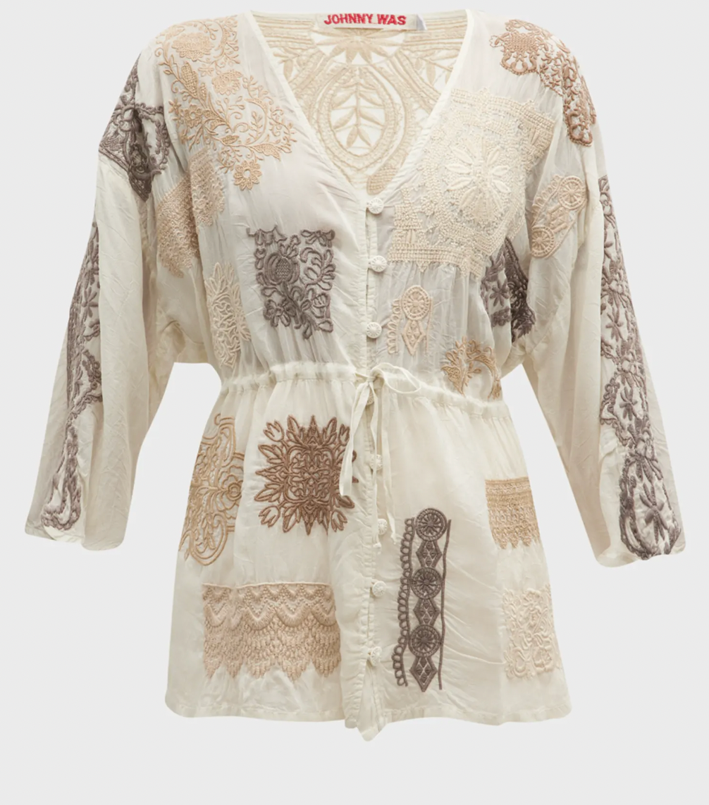 Johnny Was Button-Down Lace Blouse