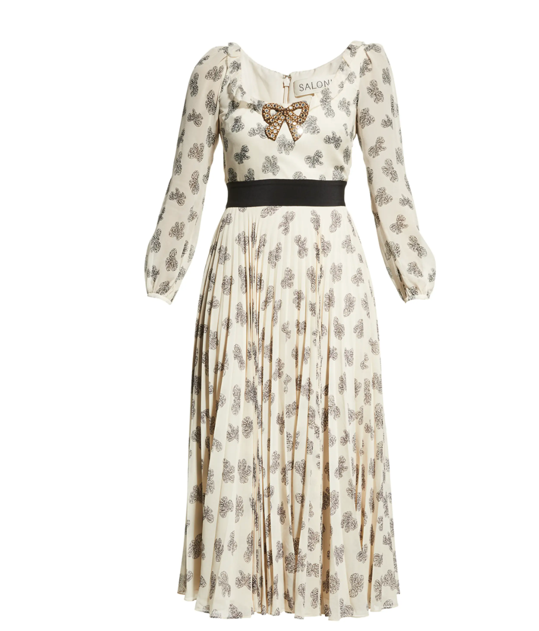 Denise Bow-Print Silk Pleated Midi Dress