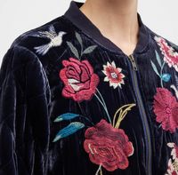 Johnny Was Junia Velvet Floral-Embroidered Bomber Jacket