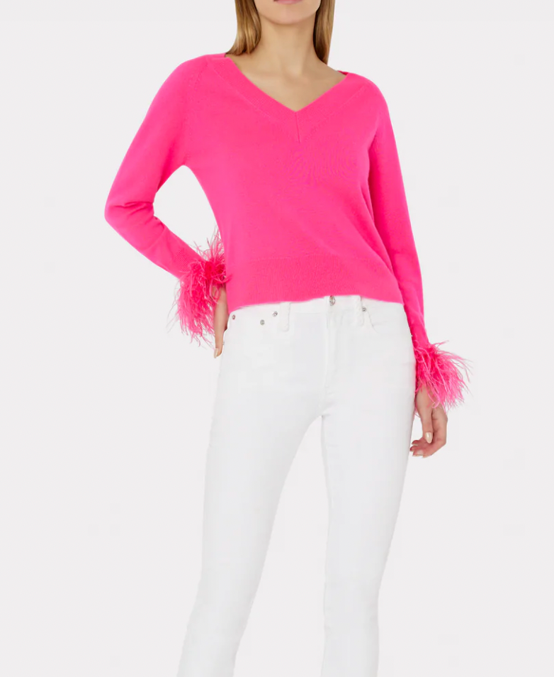 Milly Feather Cuff V-neck Sweater
