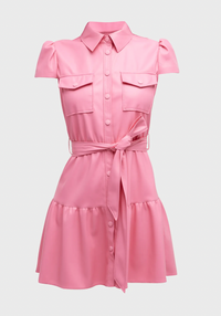 Alice + Olivia Miranda Vegan Lather Short-Sleeve Tiered Mini Dress