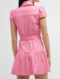 Alice + Olivia Miranda Vegan Lather Short-Sleeve Tiered Mini Dress