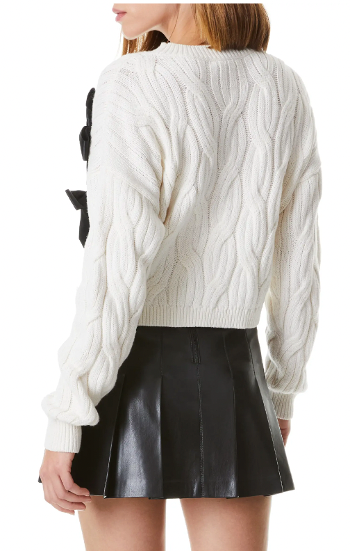 Alice + Olivia Beau Relaxed Fit Bow Detail Cable Sweater