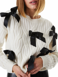 Alice + Olivia Beau Relaxed Fit Bow Detail Cable Sweater