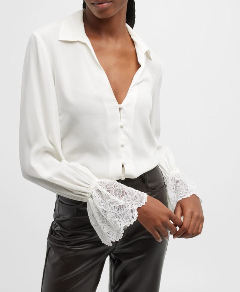 L'Agence Shyla Lace-Cuff Button-Front Blouse