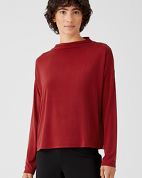 SUEDED CUPRO KNIT FUNNEL NECK BOX-TOP - AshleyCole Boutique