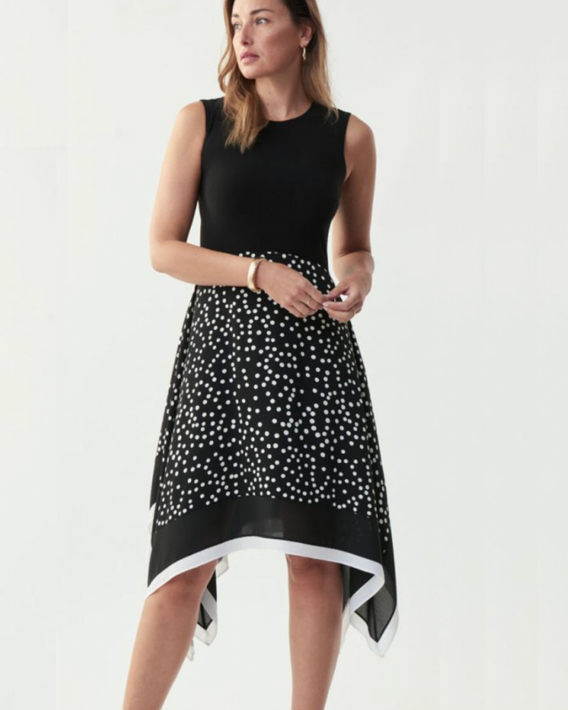 Joseph Ribkoff Black/Vanilla Polka Dot A-line Dress Style 221360