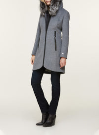 SOIA & KYO CHARLENA SLIM-FIT WOOL COAT WITH REMOVABLE SILVER FUR - AshleyCole Boutique