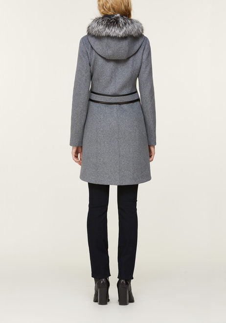 SOIA & KYO CHARLENA SLIM-FIT WOOL COAT WITH REMOVABLE SILVER FUR - AshleyCole Boutique