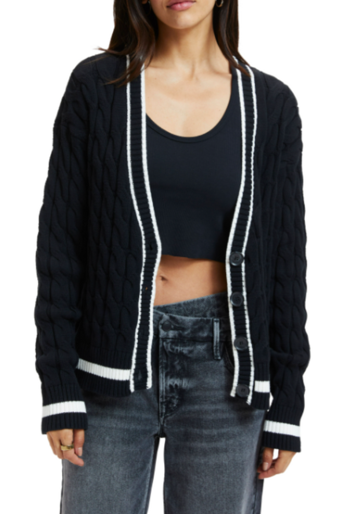 Good American Collegiate Cable-Knit Cardigan
