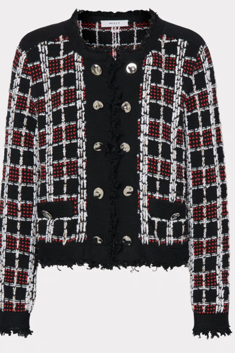 Milly Textured Plaid Cardigan Jacket