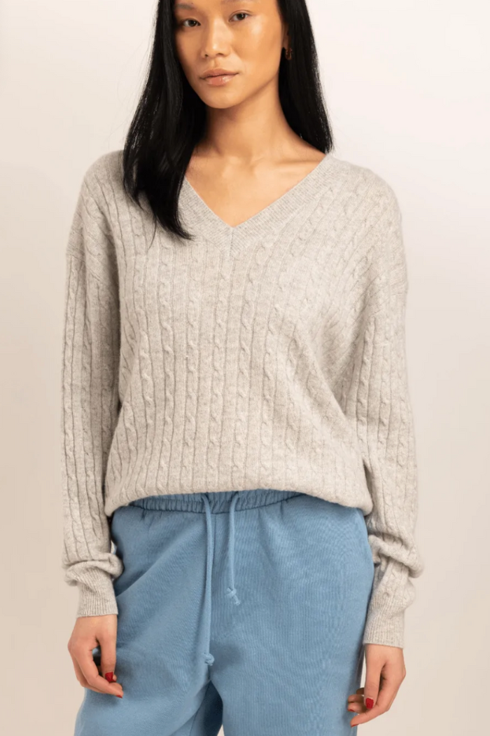 Crush Cashmere Cabled V-Neck Malibu Sweater