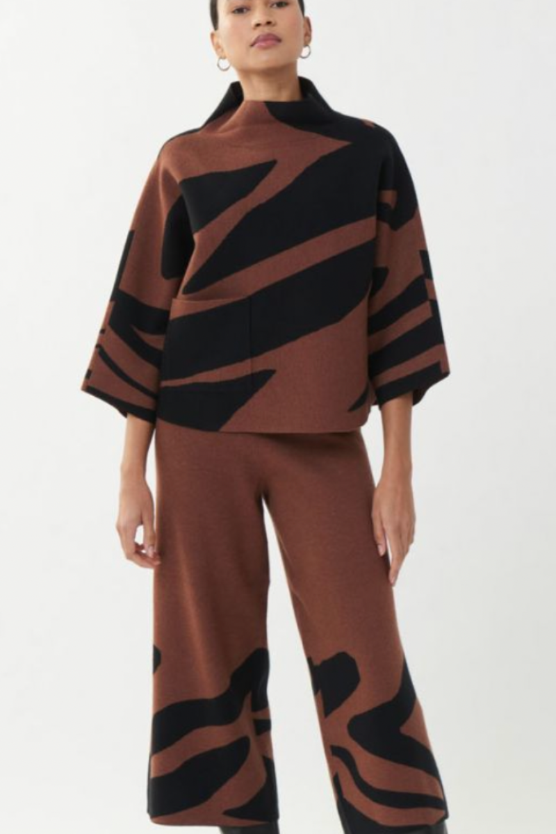Joseph Ribkoff Black/Toffee Jacquard Sweater Style 223945