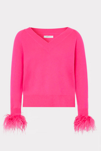 Milly Feather Cuff V-neck Sweater