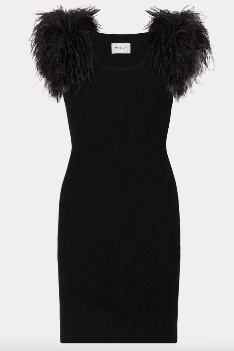 Milly Feather Shoulder Mini Dress