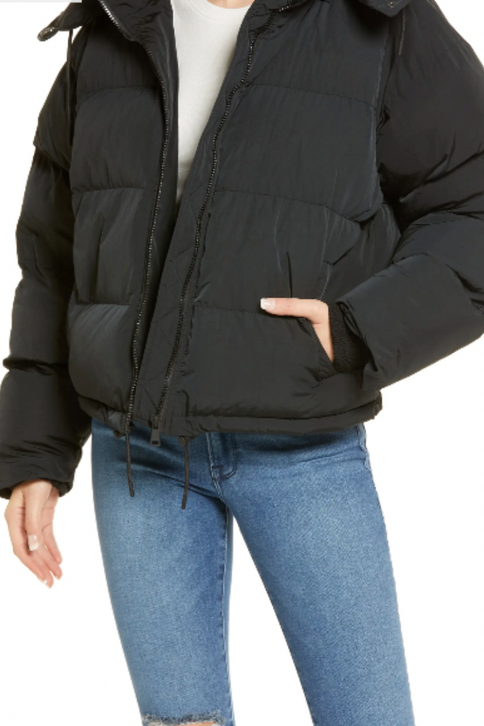 Good American  Iridescent Puffer Jacket with Removable Hood